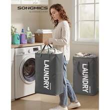 SONGMICS Cesto Ropa Sucia Juego de Cesta de Colada 80 L con Asa Bolsa para Ropa Repelente al Agua para Lavadero Dormitorio Baño MRLH00GN0 - Gris pizarra - Ver 3