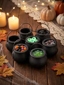 12 piezas Cubos de regalo de bruja mini de Halloween, ollas de dulces con asa, ollas de almacenamiento, decoración de Halloween, recuerdos de fiesta de Halloween, cajas de dulces de Halloween, suministros de Trick O Treat, decoración de habitación espeluznante, decoración de terror interior&exterior, decoración de casa embrujada, regalos de recuerdos de fiesta - negro - Ver 3