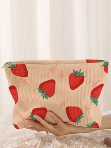 1pc Portable Cosmetic Storage Bag Strawberry Pattern Double-Sided Printed Travel Zipper Makeup Pouch Multi-Functional Toiletry Organizer Bag - Multicolor - View 2