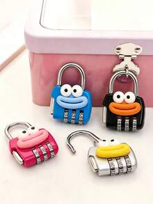 1pc Combination Lock With Cute Sausage Lips And Big Eyes Pattern, Suitable For Gym Lockers, Luggage And Backpack Zippers Anti-Theft, Portable Colorful Metal Padlock, Compact And Durable, Anti-Theft Design For Worry-Free Travel, Perfect Gift For Daily Outings, Students Back To School, Ramadan, Eid, Valentine's Day, Mother's Day Or Thanksgiving - Multicolor - View 2