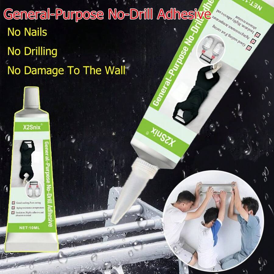Special Adhesive No Drill Glue - Transparent, Strong, No-Scratch Adhesive For Hanging Hooks & Shelves, Towel Racks, Easy To Use With No Need For Nails, Ideal For Bathroom & Kitchen, Easy Installation, No Damage To Wall Surface