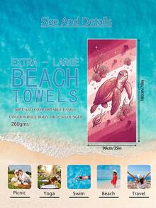 1 Peça Toalha de Praia Infantil com Estampa de Tartaruga Marinha Rosa, Cobertor de Praia Extra Grande de Microfibra Super Macia, Toalha de Banho Super Absorvente, Adequada para Viagem, Piscina, Mergulho, Surfe, Ioga, Camping, Disponível em Vários Tamanhos, Acessórios de Praia - Multicolorido - Visão 14