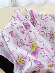 1pc Faux Silk Vintage Premium Floral Print Small Square Scarf Women's Bandana Fashion Versatile Belt Tie Wrap Decorative Silk Scarf Floating Neck Tie Hair Accessory Suitable For Daily Wear - Pink - View 4
