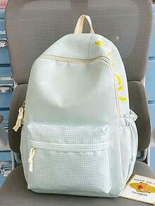 Plaid Soft-Touch Structured Woven Backpack With Wide Padded Shoulder Straps, Front Compartment, Energetic Casual Style For Outings - Multicolor - View 3