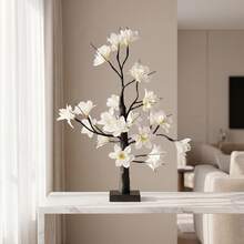 LED White Magnolia Bonsai Tree Lamp, Warm Light Tabletop Flower Night Light, Adjustable Branches Home Decor Lamp For Bedroom Wedding Holiday Ornament, Battery & USB Powered - Warm white light - View 5