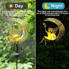 1/2 piezas Luces solares de jardín con estaca de hada de luna, luces decorativas LED de bola de vidrio agrietado para exteriores, luces solares impermeables para paisaje, adecuadas para patio, césped, terraza, camino y macizo de flores, decoración de jardín de hadas, regalo de decoración festiva - Lámpara de jardín de hadas - Ver 7