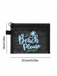 彩色「Beach_please」文字、椰子樹與海鷗圖案海灘主題網袋，便攜大容量透明化妝包，可收納口紅與氣墊粉撲，輕量耐用易攜帶，夏威夷風海岸風情，適合海灘度假、夏季旅行、游泳、購物、健身，女性旅行短途出遊，母親節、情人節、教師節、畢業季、開學季、齋月禮物 - 彩色 - 查看 6
