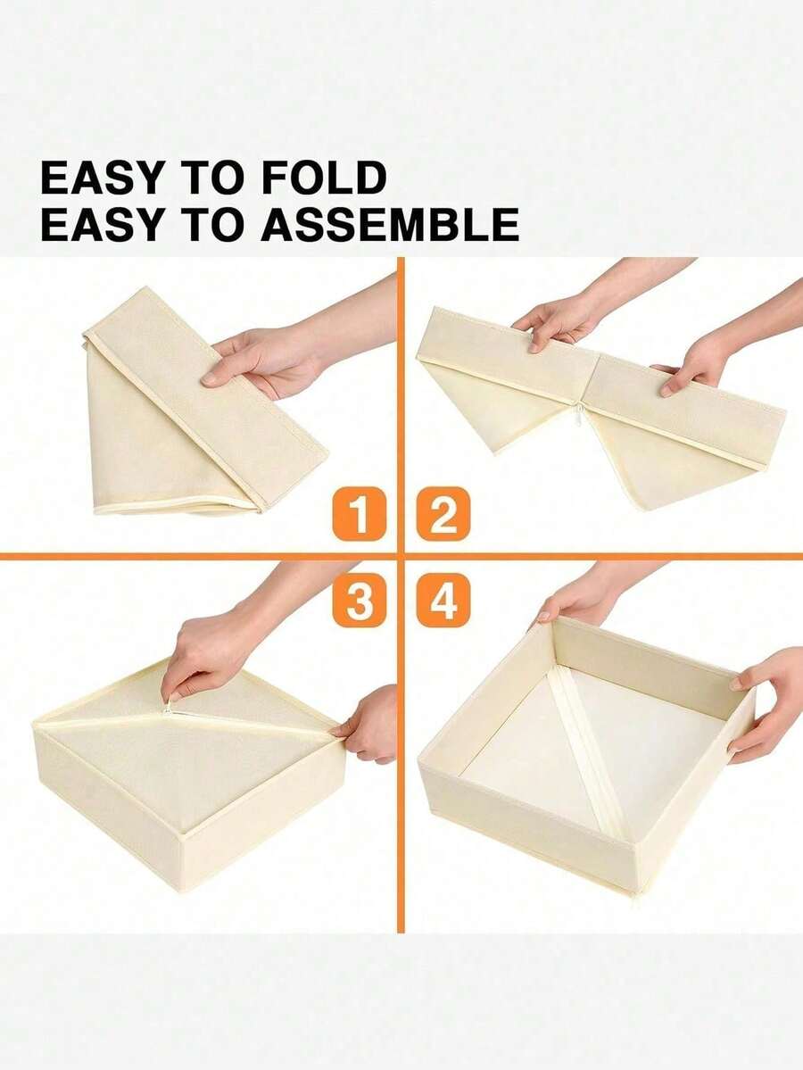 1 buah Kotak Penyimpanan Laci Lipat Warna Beige, Wadah Pengatur Lemari Berbagai Ukuran untuk Pakaian dan Pakaian Dalam - Krem - View 1