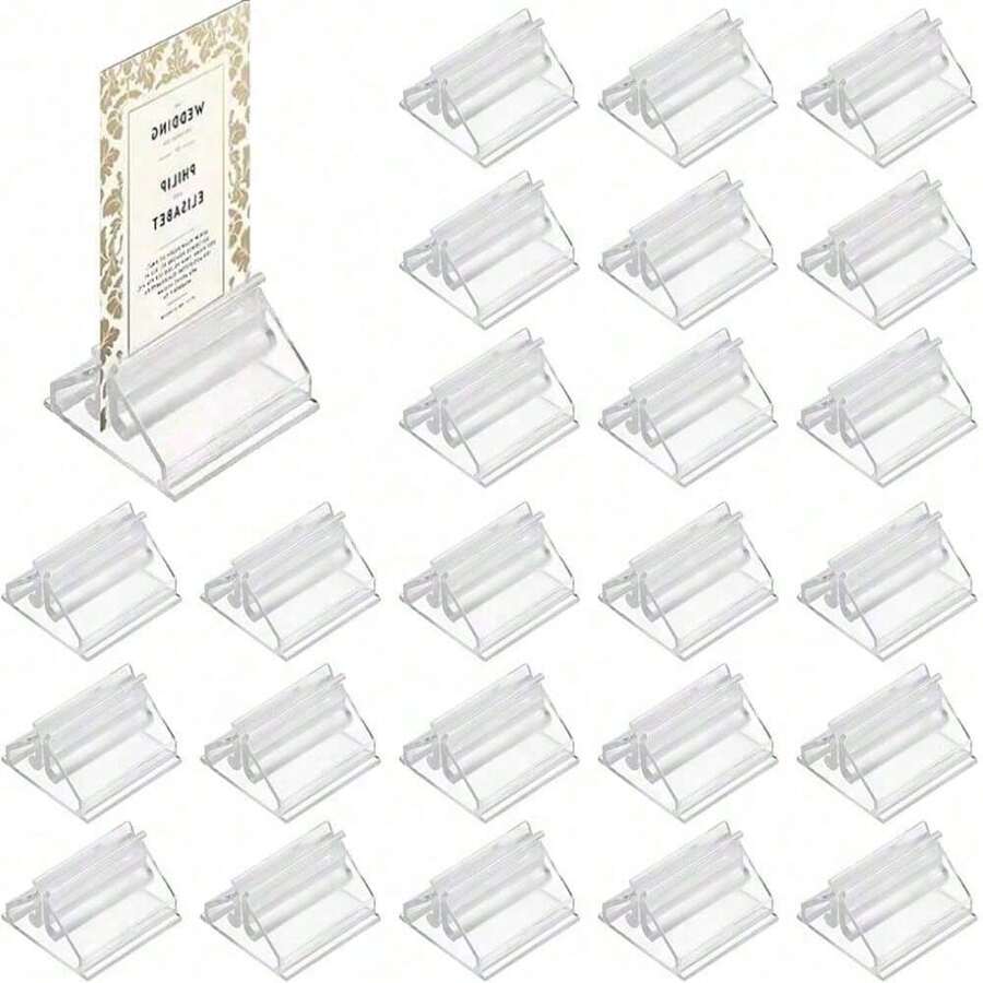 5/20 pièces Support d'affichage en acrylique transparent avec plateau de base carrée antidérapante, support en plastique transparent pour cartes de visite, photos, plaques signalétiques, étiquettes, panneaux, organisateur de bureau pour la maison, le bureau, le comptoir du magasin, la décoration d'exposition et les accessoires de rangement quotidien - View 1