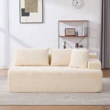 Modular Compression Sofa In Chenille Fabric, Filled With 30D High-Resilience Foam. Easy To Move And Featuring A Non-Slip Base, It Is Ideal For Living Rooms And Other Spaces. Ivory Color. - 米色 - 查看 3