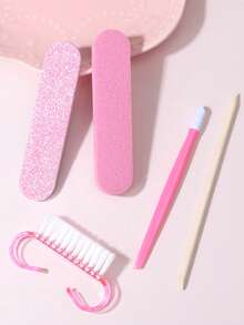 Nail File And Pink Cuticle Stick Set | Complete Manicure/Pedicure Tool Kit, Suitable For Travel, Salon - Multi-Functional Foot And Nail Care Set, Travel Portable Kit, Daily Use - Rose Red - View 2