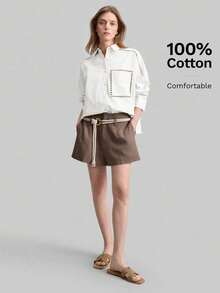 Ontre 2026 Primavera/Verano Nueva Camisa Casual de Mujer con Cuello Vuelto y Bordado de Manga Larga, Adecuada para Viajes Urbanos, Casual de Negocios - Negro1 - Ver 7