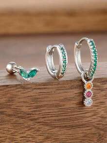 3pcs/Set Pendientes de acero inoxidable chapados en oro de 18K con forma de gota de agua triangular y circonita cúbica, regalo de joyería de moda creativa para fiestas de mujeres - Juego de pendientes de 3 piezas. - Ver 11