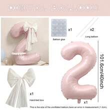 40-Zoll große hellrosa Zahlen-Folienballons Set 0-9 mit DIY weißen handgebundenen Schleifen und langen Ballon-Klebeklebpunkten, geeignet für Geburtstagsmottopartys, Jubiläumsfeiern, Hochzeiten, Gender Reveal, Baby Shower Foto-Requisiten Ballon-Dekorationszubehör - Babyrosa - Übersicht 19