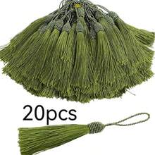 20pcs Silk Tassel Bookmarks With 2-Inch Rings And Chinese Knots, Suitable For Jewelry Making, Souvenirs, Bookmarks And DIY Handmade Accessories (Navy Green). Can Be Used For Keychain Decorations, Windows, Wedding Gifts, Etc. - L-Grass Green - View 9