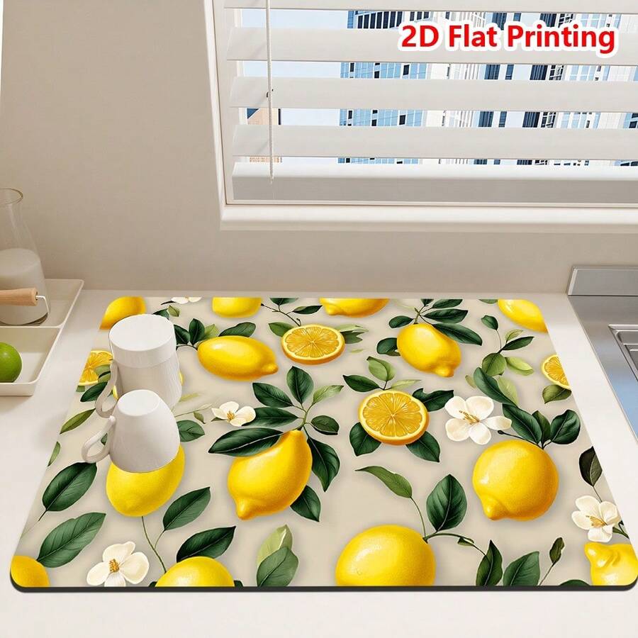 1/10pcs Lemon Leaves Kitchen Countertop Drip Mat, Coffee Machine Mat With Strong Water Absorption, Heat Insulation And Anti-Slip Silicone Drying Mat For Coffee Maker, Espresso Machine, Bar Restaurant Mat, Pet Mat, Tableware Mat - Mint Green - View 1