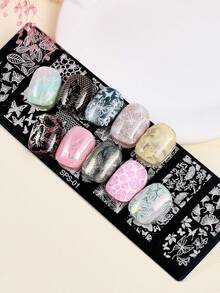 1片花卉蝴蝶美甲印花板，不鏽鋼美甲模板，包含玫瑰葉銀杏蕾絲圖案，自然植物圖案板，適用於DIY美甲印花指甲油美甲沙龍用品，美甲用品 - 銀色 - 查看 5