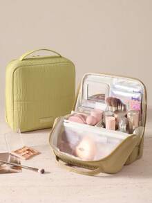 Large Capacity Vertical Cosmetic Bag With Detachable Mirror,Professional Portable Makeup Bag,Lightweight&Multifunctional Travel Toiletry Bag Storage Bag,Compartmentalized Skincare&Makeup Tool Storage Box,For Home,Dormitory,Cruise,Back To School - Multicolor - View 11