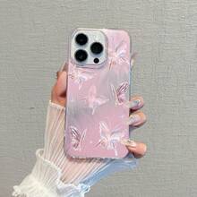 A Stylish Phone Case Does Not Include A Lanyard Or Stand. Case For S30 S30 Ultra S25 S24 Plus 5G S23 S22 Ultra S21 S20 A03S A04S 4G A12 A13 A14 A15 A23 A25 5G A32 A51 INS, Gradient Pink Case With Butterfly And Pearl Design. - Y2 - 查看 1
