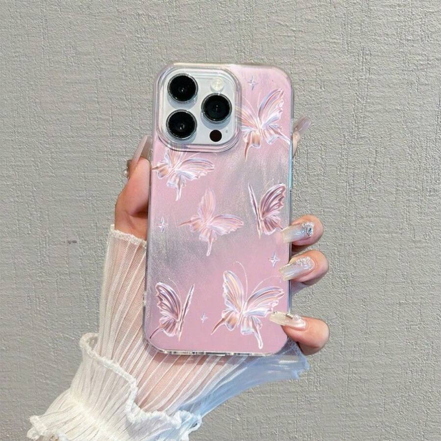 A Stylish Phone Case Does Not Include A Lanyard Or Stand. Case For S30 S30 Ultra S25 S24 Plus 5G S23 S22 Ultra S21 S20 A03S A04S 4G A12 A13 A14 A15 A23 A25 5G A32 A51 INS, Gradient Pink Case With Butterfly And Pearl Design. - Y2 - 查看 1