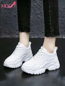 Zapatillas de deporte para exteriores, versión coreana de suela gruesa, modernas y versátiles, transpirables, deportivas y de ocio, zapatos blancos - Beis - Ver 4