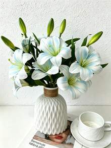 1/2件人造百合花，臥室、客廳、梳妝台裝飾假花，室內裝飾，綠色/粉色/藍色/白色，情人節、禮物、生日、畢業 - 彩色 - 查看 7