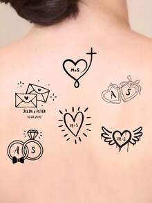 1/10/20/30/60 Pcs Custom Text Couple Temporary Tattoos, Personalized Wedding Ceremony Couple Tattoos, Bride And Groom Name Tattoos, Waterproof Personalized Couple Matching Tattoos - Multicolor - View 4