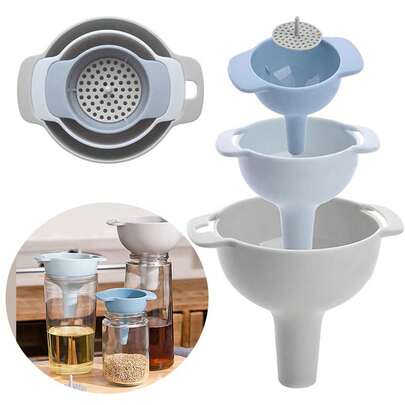 1 set van 4 stuks plastic trechterset, 4-in-1 multifunctionele trechterkit, anti-mors filter voor het schenken van olie en vloeistoffen in de keuken