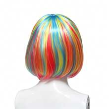 Bob Straight Hair With Bangs Synthetic Fiber Colorful Wig, Women's Daily Party Neon Color Cosplay Wig - Coral Pink - View 3