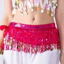 1pc Belly Dance Tassel Waist Chain - Bohemian Style Hip Scarf Skirt, Chiffon Mini Skirt With Shiny Waist Chain, Suitable For Carnival, Festival, Party, Nightclub And Beach Exotic Outfit - Multicolor - View 17