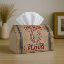 1pc Vintage Industrial Country Style Tissue Box Cover With "Cake & Pastry Flour" Label - Linen Material Tissue Box, Suitable For Home, Office, Car And Party Use, Reinforced Edges And Washable Ends, Compact Modern And Catering Decor Style - Multicolor - View 4
