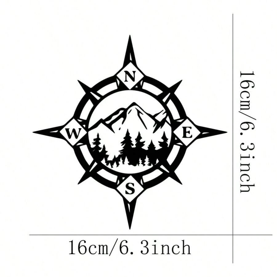 1 pieza Pegatina de brújula de camping para coche, patrón de montaña & bosque, vinilo impermeable & resistente al sol, adecuado para ventana triangular del coche, vidrio trasero, camión, RV, pickup, portátil, ventana & decoración de motocicleta - Brújula de camping - Ver 1