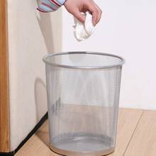 A Metal Mesh Trash Can For Home Use, Living Room, Wastepaper Basket, Office, Round Hollow Storage Bin, Simple, Large Capacity, Lidless Trash Can, Bedroom, Study, Commercial Iron Trash Can. - Grey - View 6