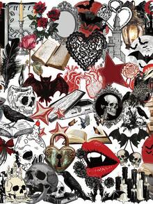 50Pcs Waterproof Gothic Witchy Stickers, Dark Skull Raven Red Rose PET Decals For Journal Cup Laptop Halloween Decor - Multicolor - View 2