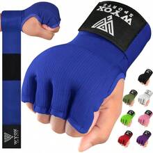Vendas para Box - Vendas de Gel para Boxeo, Guantes de Entrenamiento de Boxeo para Hombres y Mujeres, Guantes de Medio Dedo con absorción de Impactos para MMA, Muay Thai y Kickboxing - Azul + S/M - Ver 1