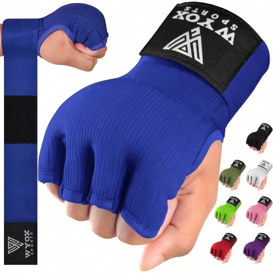 Vendas para Box - Vendas de Gel para Boxeo, Guantes de Entrenamiento de Boxeo para Hombres y Mujeres, Guantes de Medio Dedo con absorción de Impactos para MMA, Muay Thai y Kickboxing - Azul + S/M - Ver 1