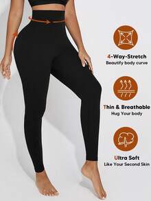 High Waist Seamless Slimming Shaping Leggings Spring Black - Black - View 4