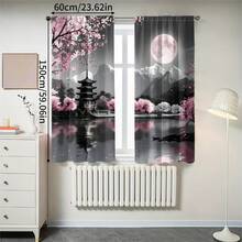 2pcs/Set, Japanese Cherry Blossom Pavilion Pattern, Digital Print, Suitable For Living Room, Bedroom, Balcony, Study, Create Romantic Atmosphere - Multicolor - View 16
