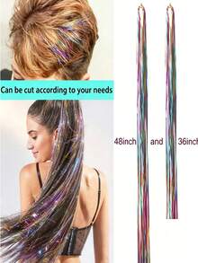 8pcs Laser Hair Extensions Set, Fashion Women's Hair Accessories Set, Holiday Shiny Hair Extensions, Colorful Glitter Hairbands & Clips, Holiday Gift Fairy Hair Accessories, Party Sparkling Hair Accessories, Halloween Party (Multi-Color) - Multicolor - View 4