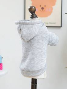 1件寵物衣服 小型犬幼犬可愛寵物日常外出百搭服飾 附牽繩扣環 開口扣環 連帽素色運動衫 - 灰色 - 灰色 - 查看 7