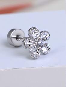 1pc Copper Cartilage Ear Stud With Tiny CZ Zirconia, 18K Gold Plated, Hypoallergenic Crystal Flower, Flat Back, Spiral Ear/Ear Cartilage/Ear Helix/Nose Stud, Piercing Jewelry 20G - A Pair Of Round  Flower Earrings - View 13