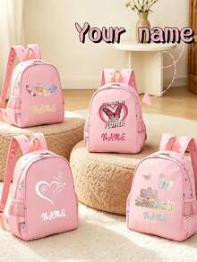 1pc Personalized Back To School Backpack, Casual Cute Butterfly Heart Print, Zipper Closure Nylon Material, Adjustable Shoulder Straps, Hand-Carryable, Suitable For School, Commuting, Shopping, Daily Use. Birthday Gift. - Multicolor - View 4