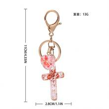 Dried Flower Resin Cross Keychain, Sparkling Heart Pendant Bag Charm, Natural Pressed Flower Cross Keychain, Religious Faith Heart Wallet Accessory - Multicolor - View 2