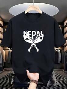 Camiseta de poliéster con estampado creativo de la espada Kukri de Nepal para hombre, de secado rápido, transpirable, corte holgado, cuello redondo, estilo urbano, versátil para uso diario, - Blanco - Ver 1