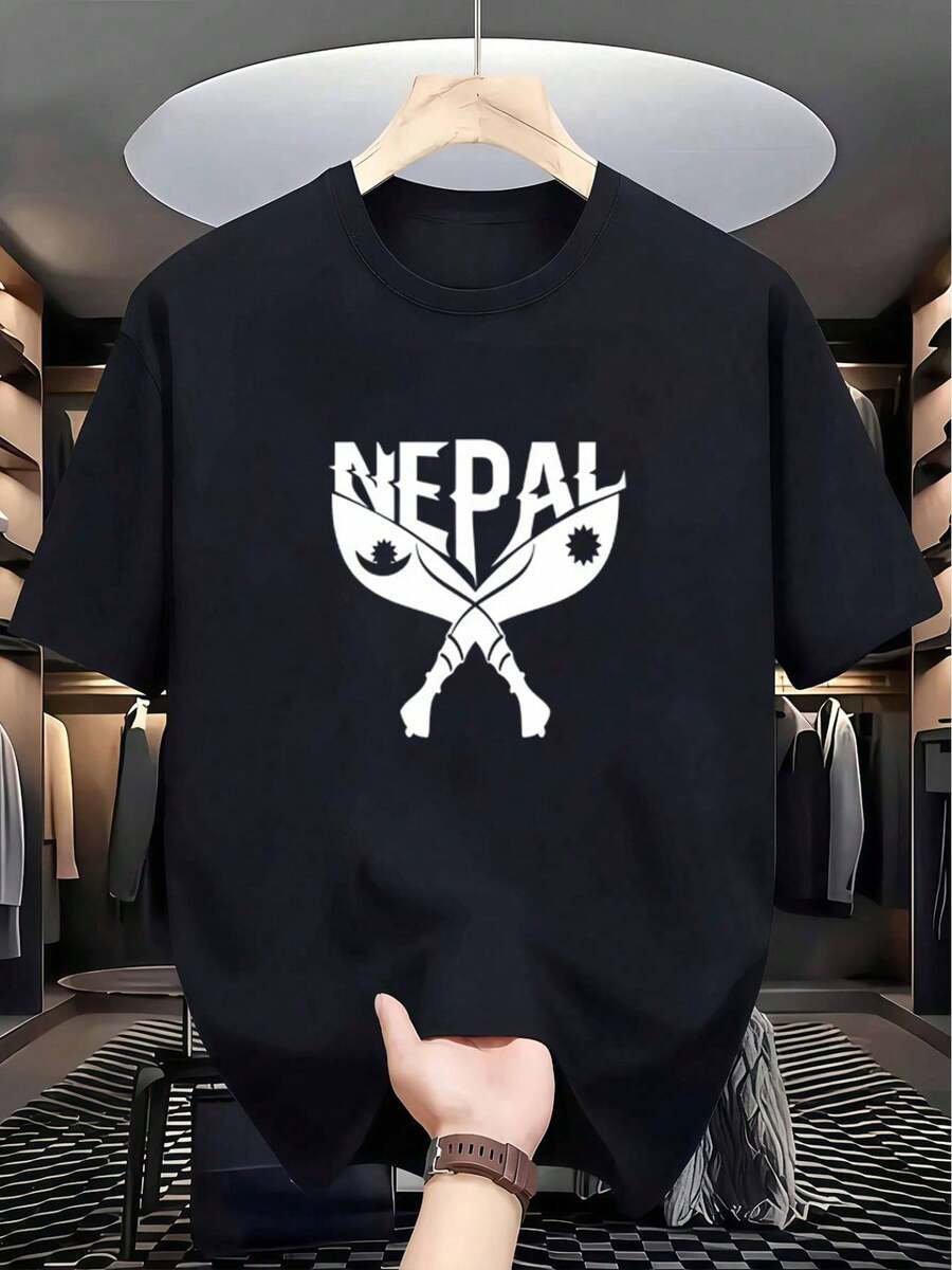Camiseta de poliéster con estampado creativo de la espada Kukri de Nepal para hombre, de secado rápido, transpirable, corte holgado, cuello redondo, estilo urbano, versátil para uso diario, - Blanco - Ver 1