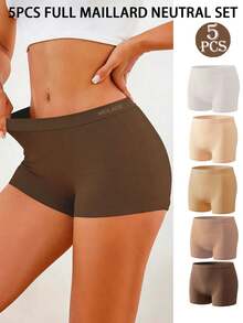 5pcs Mid-Waist Maillard Color Boys Shorts, Anti-Curling High Elastic Seamless Daily Sports Triangle Briefs - Multicolor - View 1