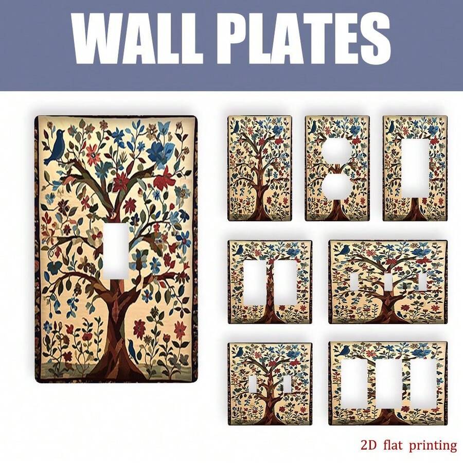 Switch Panel, Decorative Wall Plate, Light Switch Cover, 1Gang 2Gang Panel, Blue Bird & Floral Print, 2D Flat Printing, Pastoral Style Wall Decor, Indoor/Outdoor Universal Switch Cover, Decor Single/Double Toggle Panel, Bedroom Kitchen Bathroom Soft Decor, Installation Screws Included