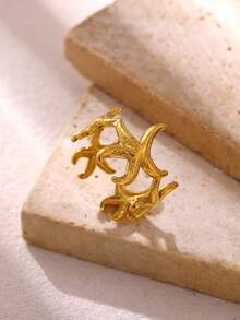 Fashionable Large C-Shaped Smiling Face Sun, Starfish And Coconut Tree Stainless Steel Ring, Gold Rust-Resistant Adjustable Finger Ring, Suitable For Women/Girlfriend/Best Friend, Summer Vacation Party Accessory, Exquisite Wedding Jewelry, Birthday Anniversary Gift - Multicolor - View 7