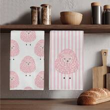 2PCS Macaron Pink Sheep Striped Pattern Printed 40*60cm Modern Minimalist Style Rectangular Microfiber Kitchen Towels, Dishcloths, Tablecloths, Hand Towels, Kitchen Decor, Home Decor, Housewarming Gift For Neighbors, Perfect For Kitchen And Bathroom Use, Suitable For Housewives And Family Gathering Gifts, , Home Essential - Pink - View 6