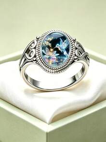 Iridescent Hummingbird Lotus Time Gemstone Ring, Flowing Colorful Mori Style Design, Vintage Carved Band, Niche Ethereal Tassel Jewelry, All-Season Jewelry, Wedding And Engagement Occasions, Daily Wear Gift - Multicolor - View 12